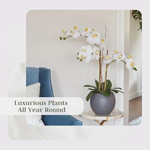 Miniatura 6 de Planta de orquídea blanca sintética, soporte de exhibición de flores artificiales de alta calidad para interiores de 25 pulgadas con hermosas flores