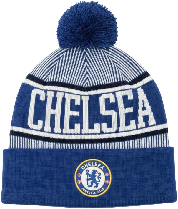 Icon Sports Officially Licensed Chelsea FC Adult Pom Pom Winter Beanie Hat – 100% Acrylic Knit Cap for Men and Women, Royal Blue