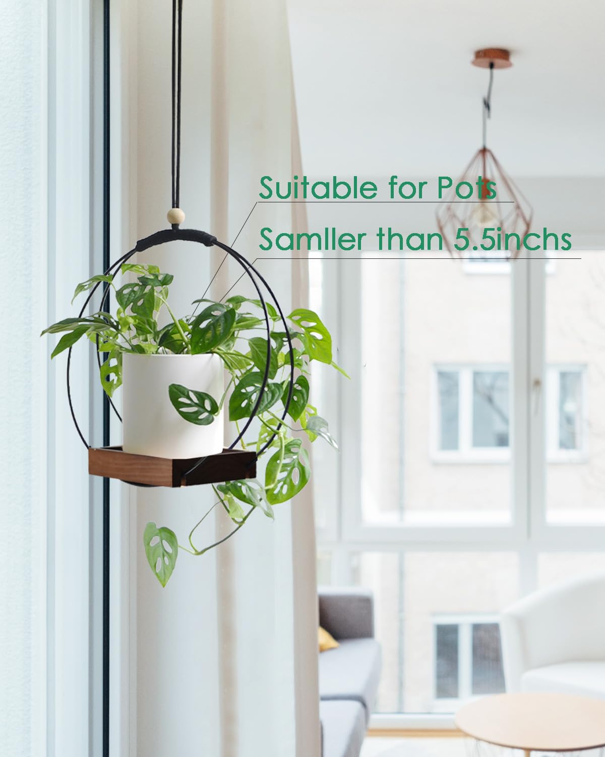 Lot de 2 pots de fleurs suspendus en macramé pour plantes d'intérieur - Support de plante suspendu pour fenêtre, mur, décoration - Marron