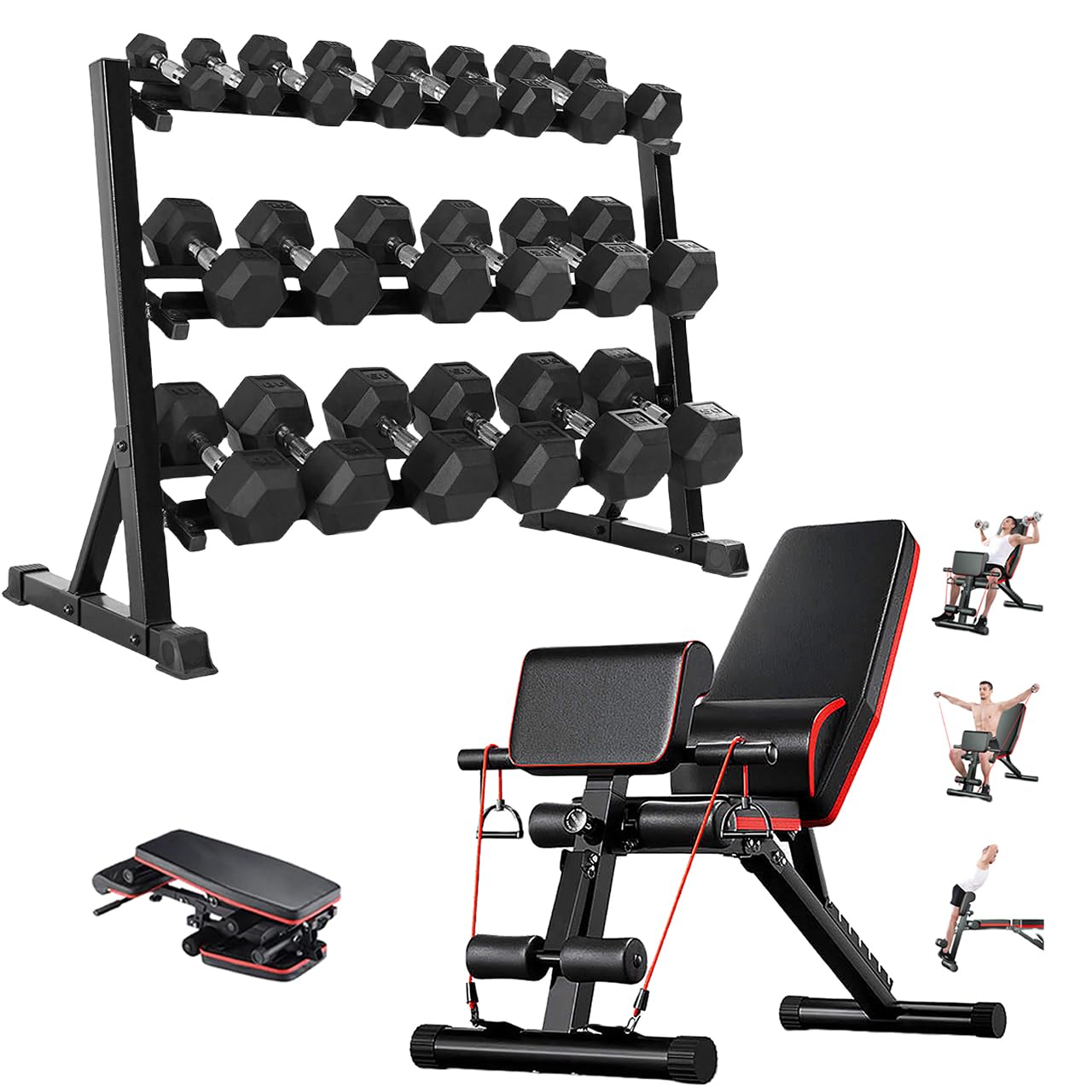 10Pairs/550 lb Dumbbell Sets With Dumbbell Storage Rack, Rubber Hex Dumbbell Weight Sets, Home Gym Essentials, Muscle Toning, Strength Building & Full Body Workout