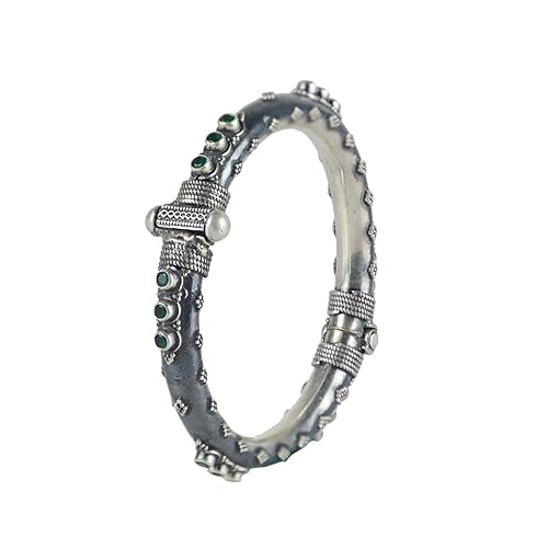 Sterling Silver 925/92.5 Oxidised Designer ladies/women/girls kada with green onyx