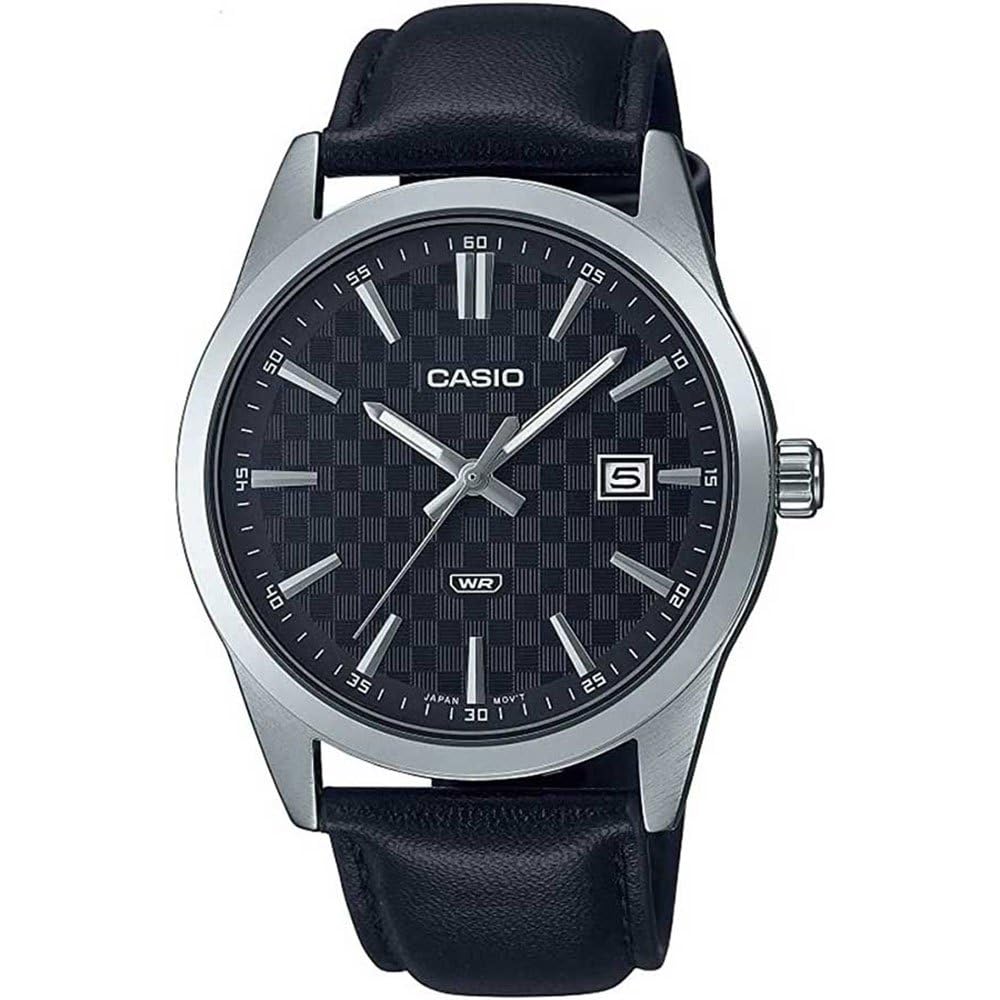 Casio MTP-VD03L-1A Men's Standard Black Leather Band Black Dial 3-Hand Analog Watch