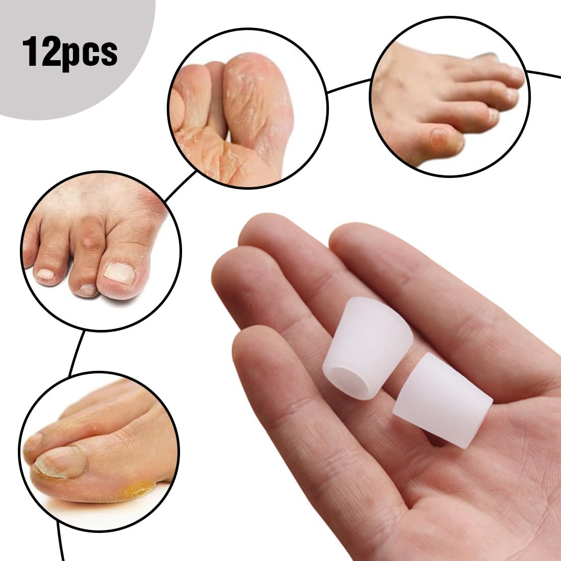 12 PCS Protezione Dita Piedi in Silicone, Gel Antidolorifico - Distanziatore e Separatore per Prevenire Vesciche, Calli e Attrito del Mignolo del Piede