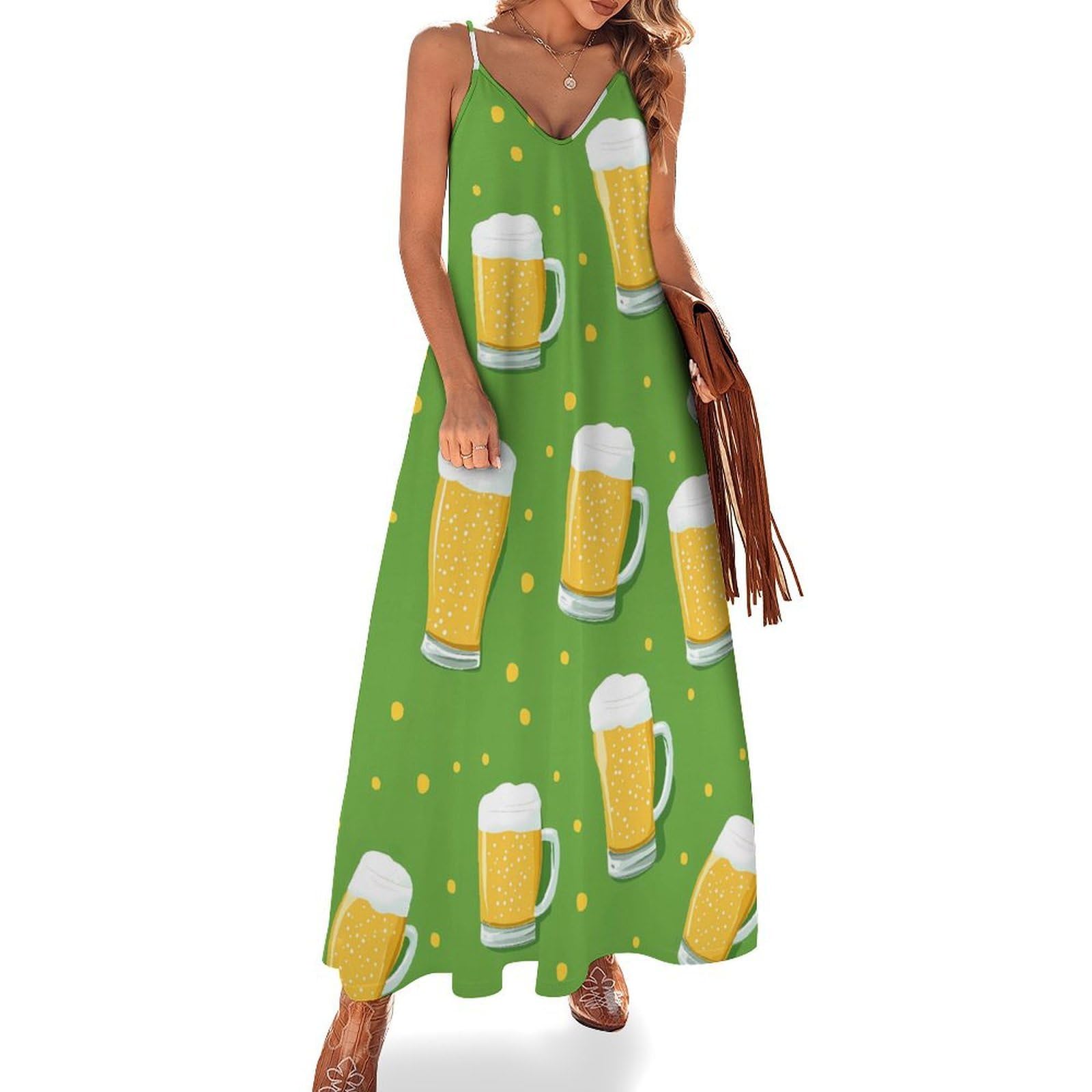 Beer Mugs - Vestido largo para mujer, estilo casual, con tirantes delgados, para verano, playa, vestido largo