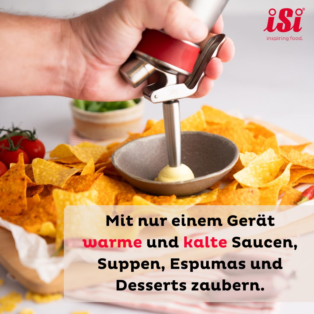 ISI Sahnespender 500ml, Gourmet Whip Plus, 0.5 Liter, aus hochwertigem Edelstahl, Betrieb Sahnekapseln, für Sahne, warme und kalte Saucen, Suppen, Espumas und Desserts
