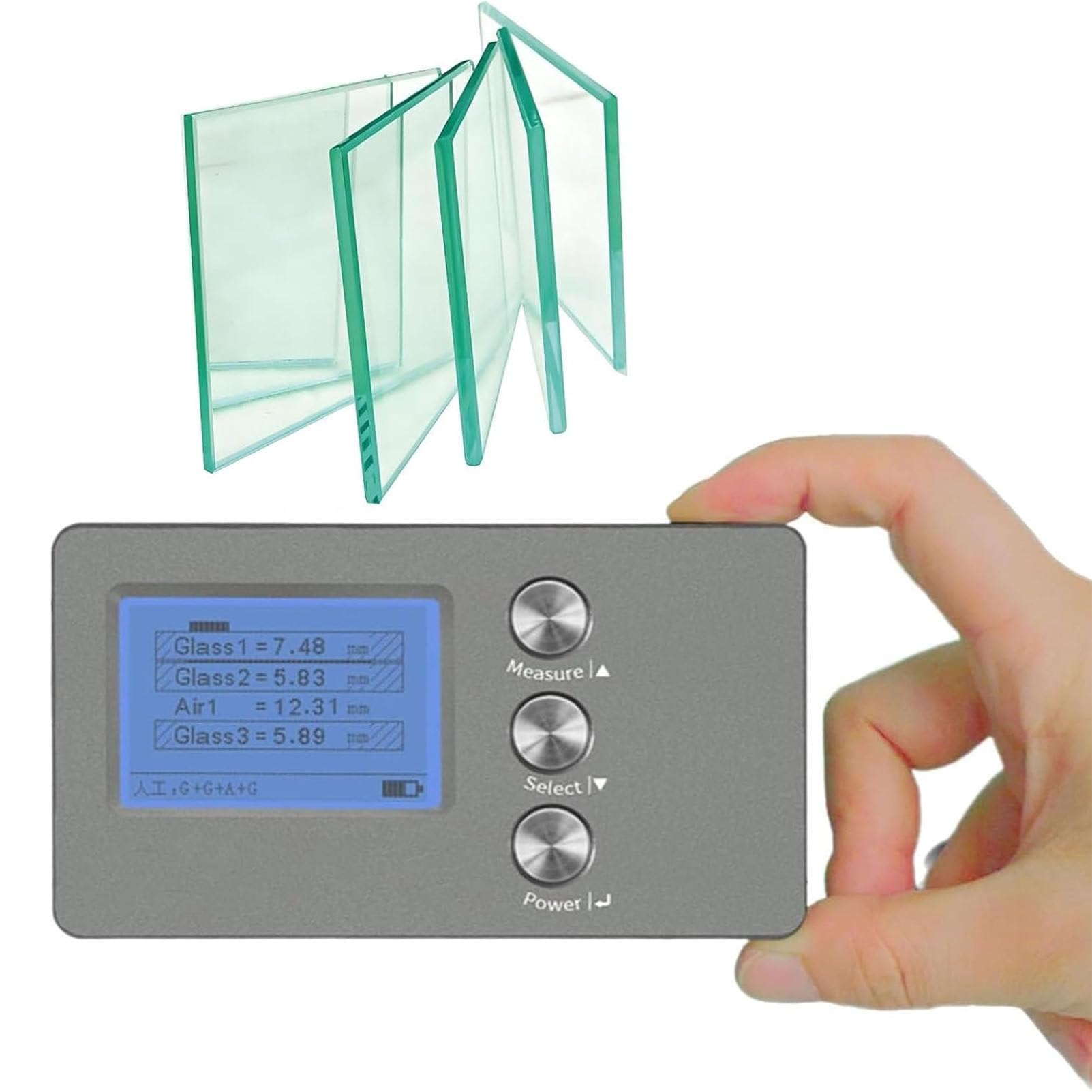 PioMue Digital Glass Thickness Gauge, High Precision Insulating Glass Tester with Dual Measurement Mode,Insulating Glass Thickness Gauge, ±0.1mm Accuracy, 70mm Range