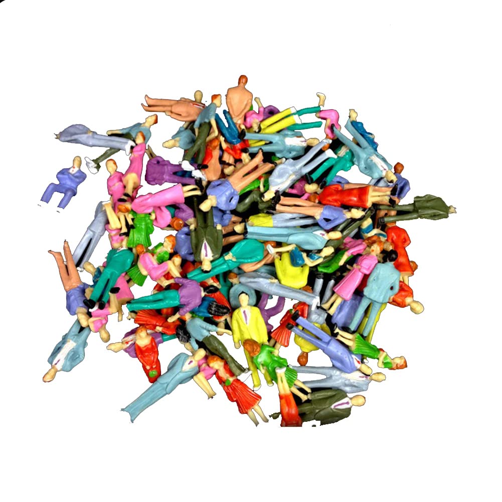 Pack of 100 Painted Figures 1:50 Scale Model Trains Architectural Plastic People Figures, 3.5cm or 1.38inch Multicolor Models People Set for Model Train Scenes