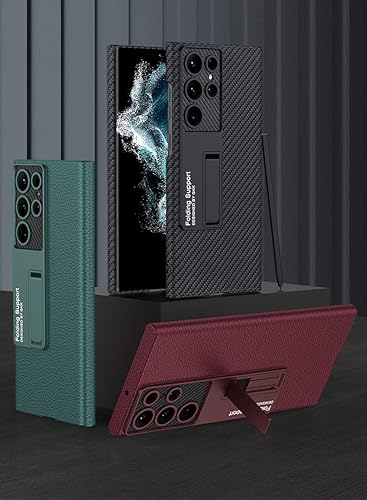 Miniatura 2 de Funda para Galaxy S22 Ultra, funda de piel con textura de Litchi con soporte magnético ultradelgado, soporte de carga inalámbrica, funda para