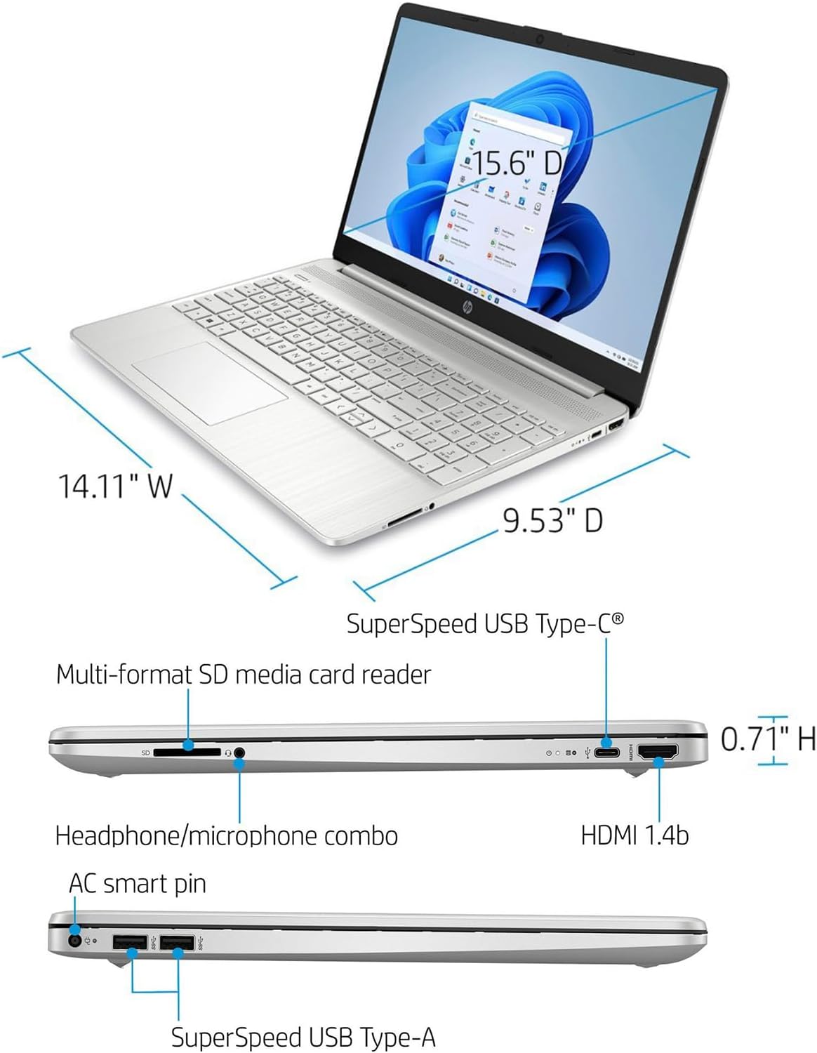 HP 15.6″ Diagonal Full HD (1920 x 1080) Laptop, 11th Gen Intel Core i5-1135G7 Processor, 8GB DDR4 RAM, 256GB SSD, 802.11ac, Bluetooth, HDMI, Windows 11 2 HP 15.6 diagonal Full HD (1920 x 1080)...