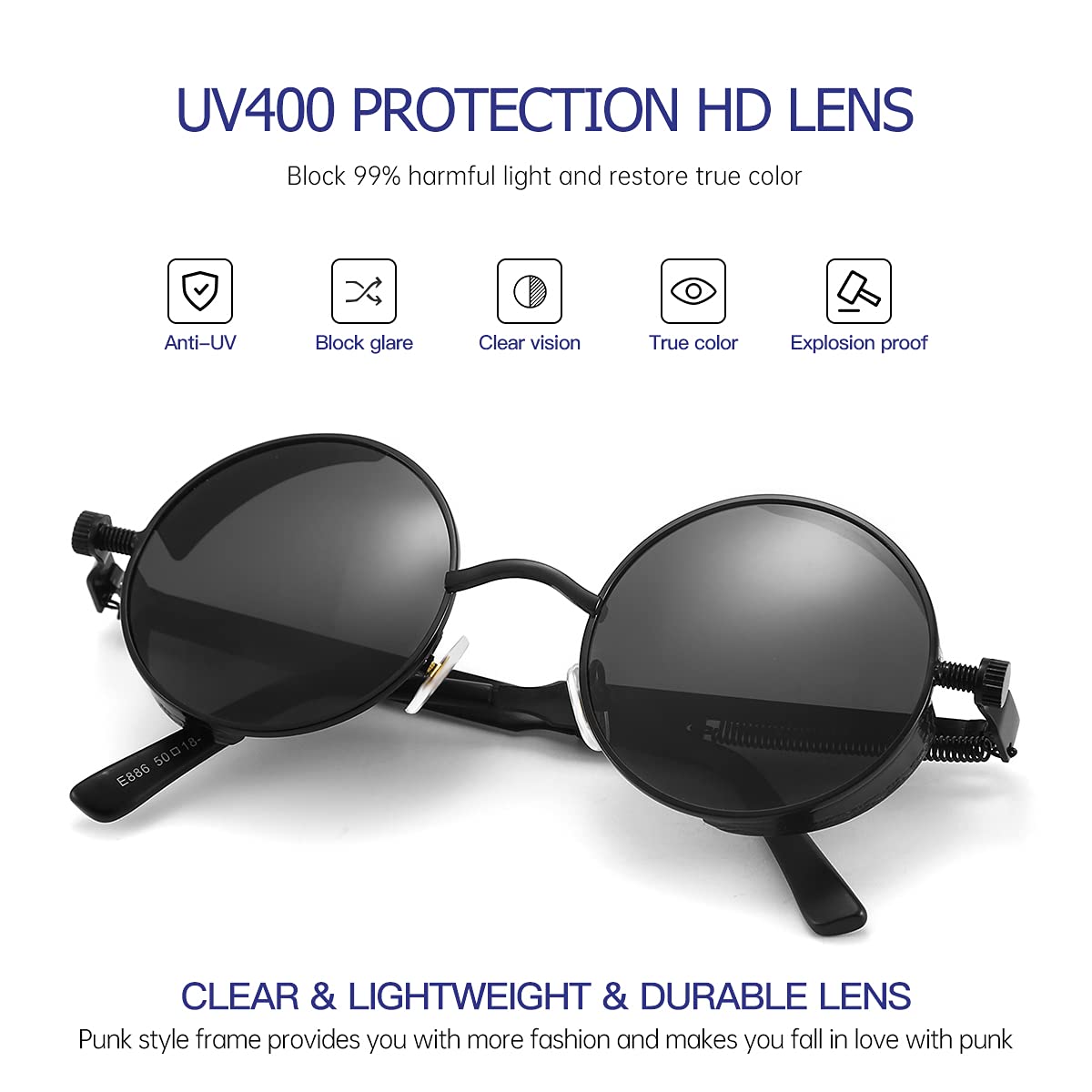 GYsnail Make the world clear Retro Premium Steampunk Sunglasses for Women, Round Enhanced Protection Lenses and Block Glare, Gothic Punk Goggles Mens (Black)