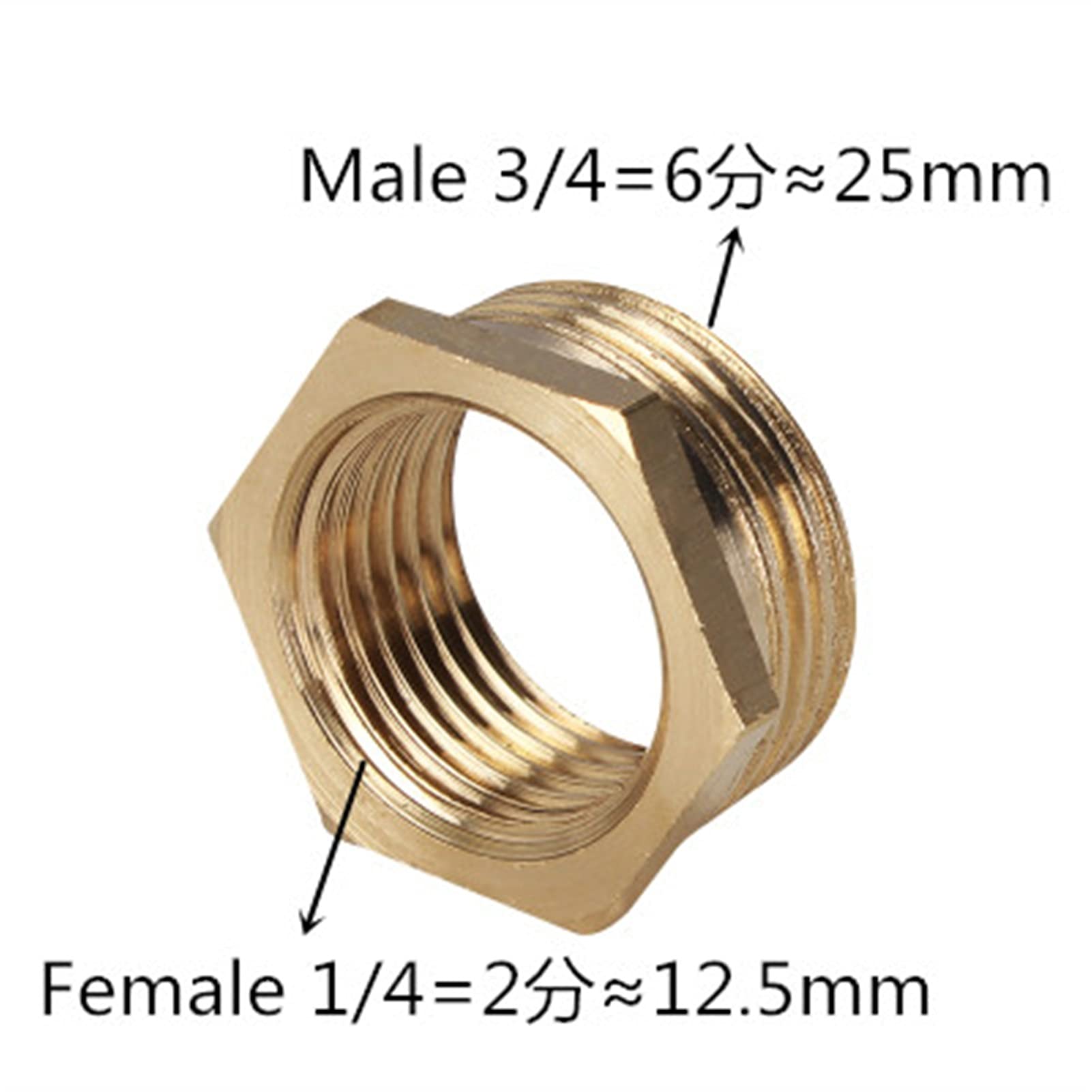 Zkenyao-Brass Connector Brass Hex Bushing Reducer Pipe Fitting 1/8 1/4 3/8 1/2 3/4 F to M Threaded Reducing Copper Water Gas Adapter Coupler Connector, Simple to Install (Color : 1I4 3I4)