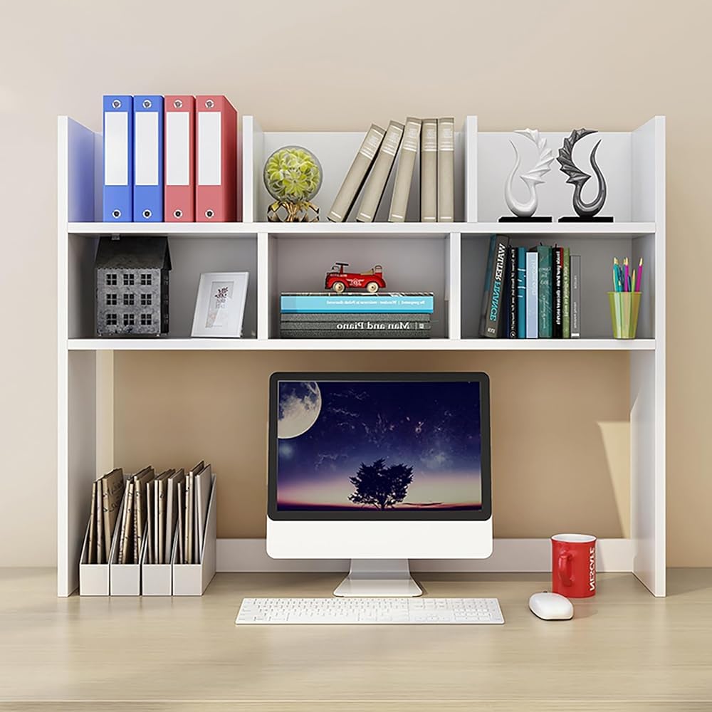 ASerZenith Wooden Desk Shelf – Compact Bookshelf & Standalone Library Perfect Office School & Home