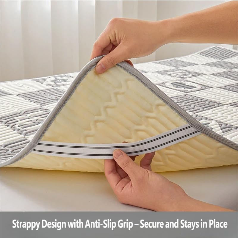 Protège-matelas d'été pour lit simple, double et grand lit - En latex de soie glacée rafraîchissante - Avec sangles d'angle, antidérapantes, lavables et pliables - Pour dortoir, maison (#1, 150 x 200