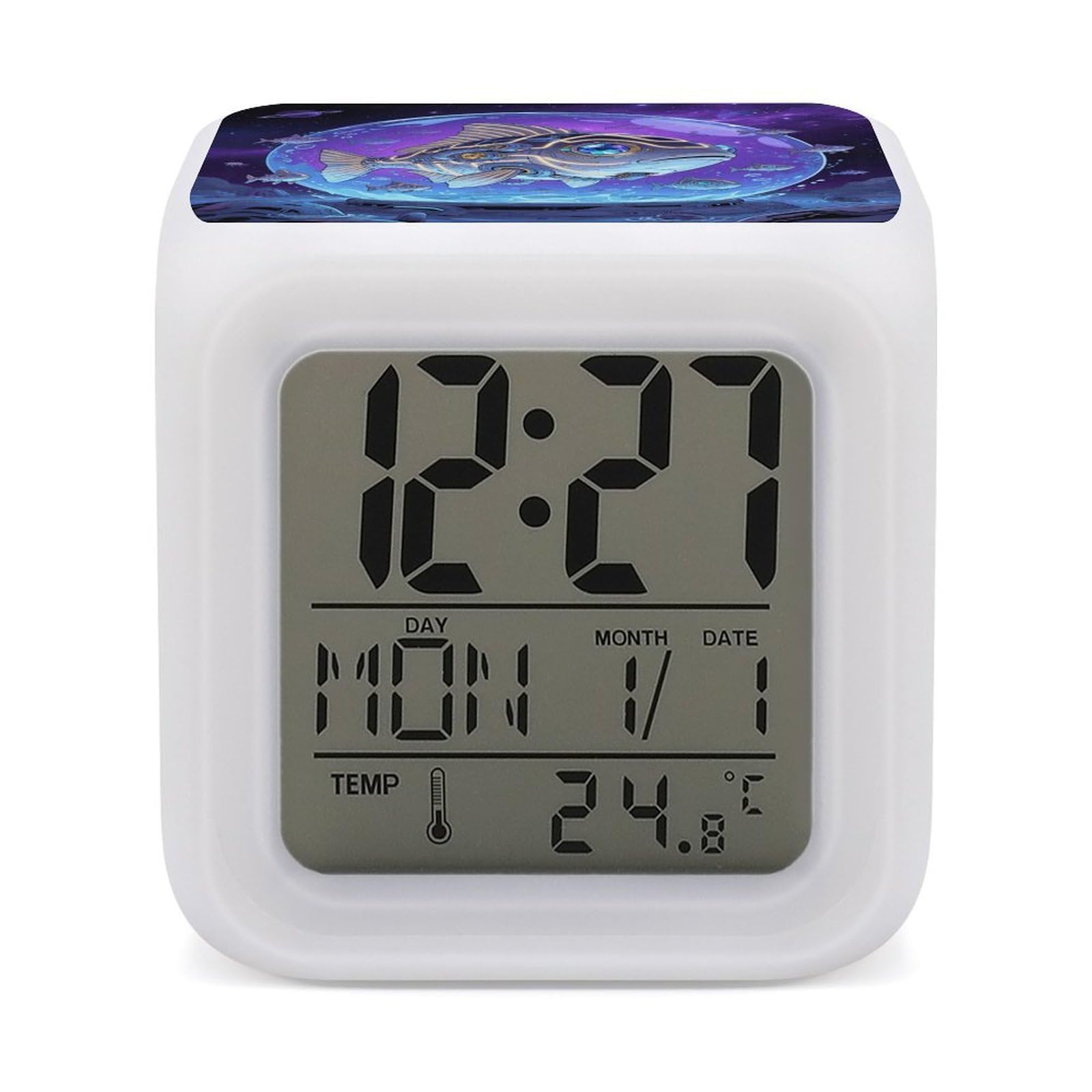VstaDank Fish Alarm Clock Sleep Trainer 7 Color Changing Night Light Modern Touch Bedside Lamp Fashion Digital Clock with Temperature Display Wake Clocks for Loud Alarm