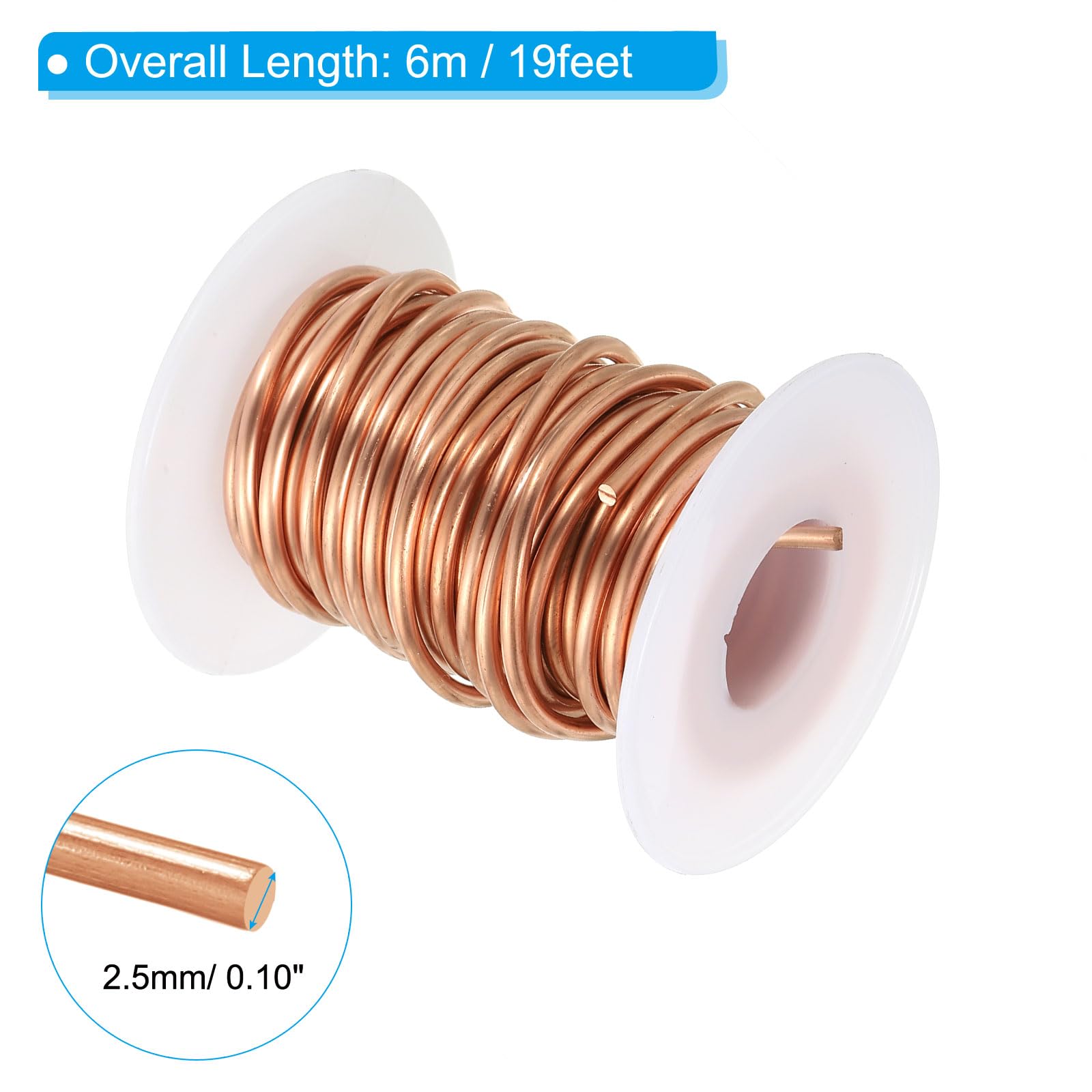 PATIKIL 19.68 Feet Solid Bare Copper Wire,10 Gauge 99.96% Pure Copper Wire 2.5mm Soft Beading Wire Metal Plant Stem Ties for Jewelry Craft (6m) - Image 2