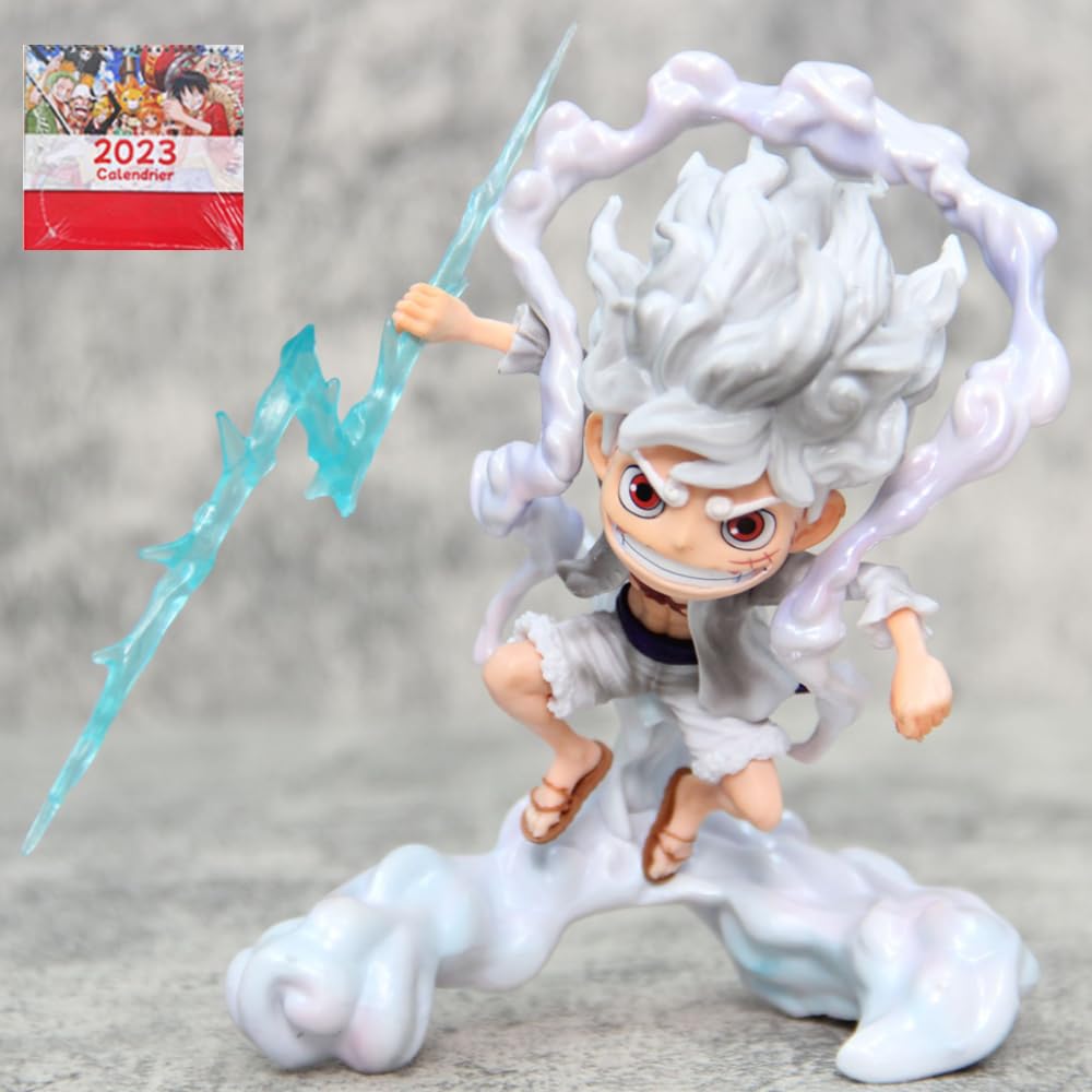 Monkey. D Luffy Gear 5 Anime Action Figure Statue Character PVC Model Toys Collection with Calendar (6.7 inch White) (#1)