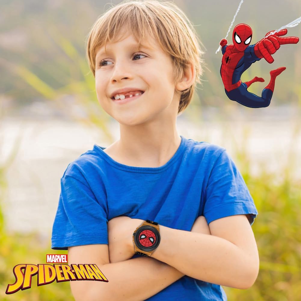 Marvel Spider-Man Kids' LCD Watch – Light-Up Flip Top Design with Glowing Eye Cover, Gold-Tone Accents, and Adjustable Silicone Strap – Durable and Fun for Ages 5+ - Image 5