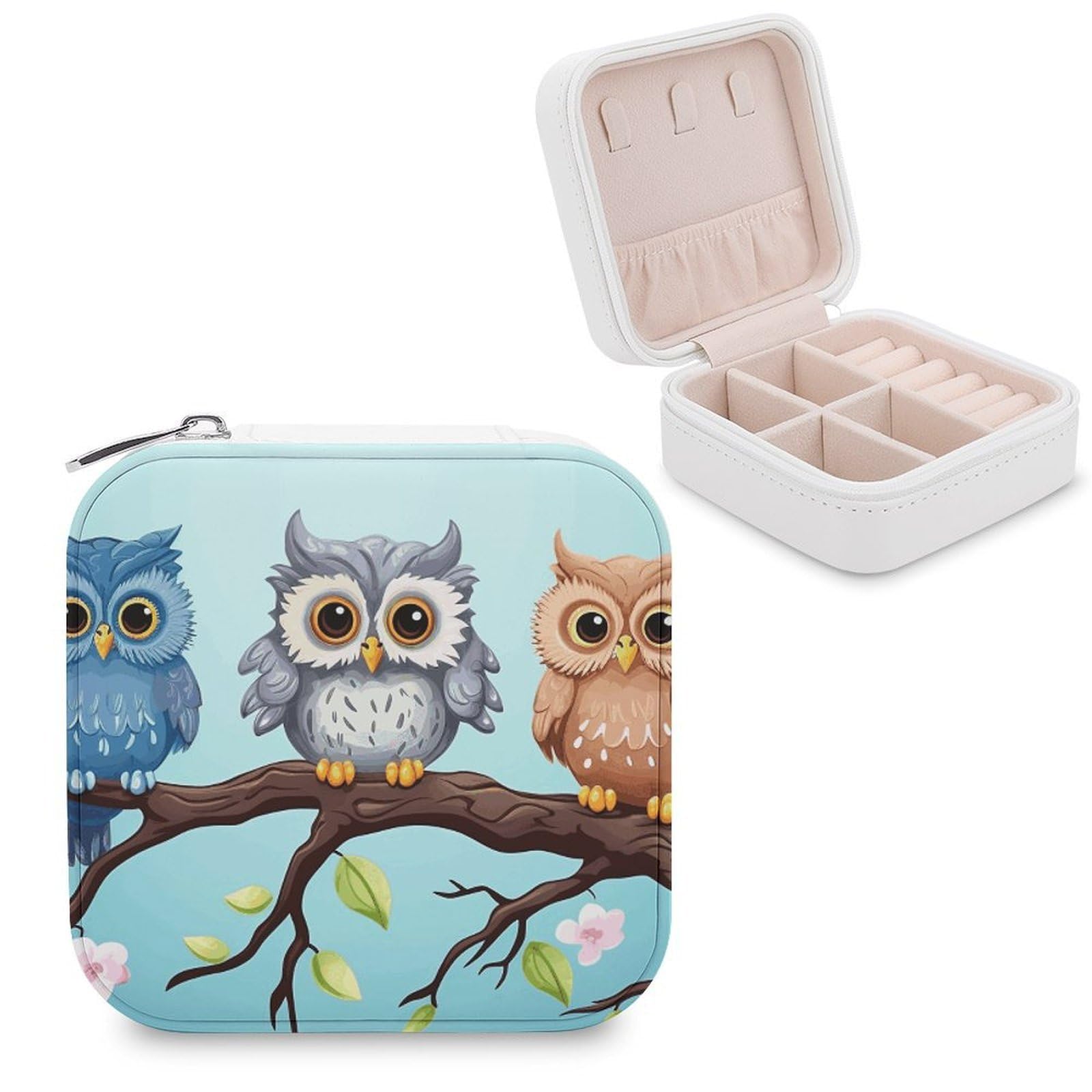 LZQPOEAS Owls on A Branch Jewelry Box, PU Patterned Storage Case, Portable Travel Jewelry Organizer Box for Storing Rings, Pendants, Earrings, Necklaces, And Women's Specialized