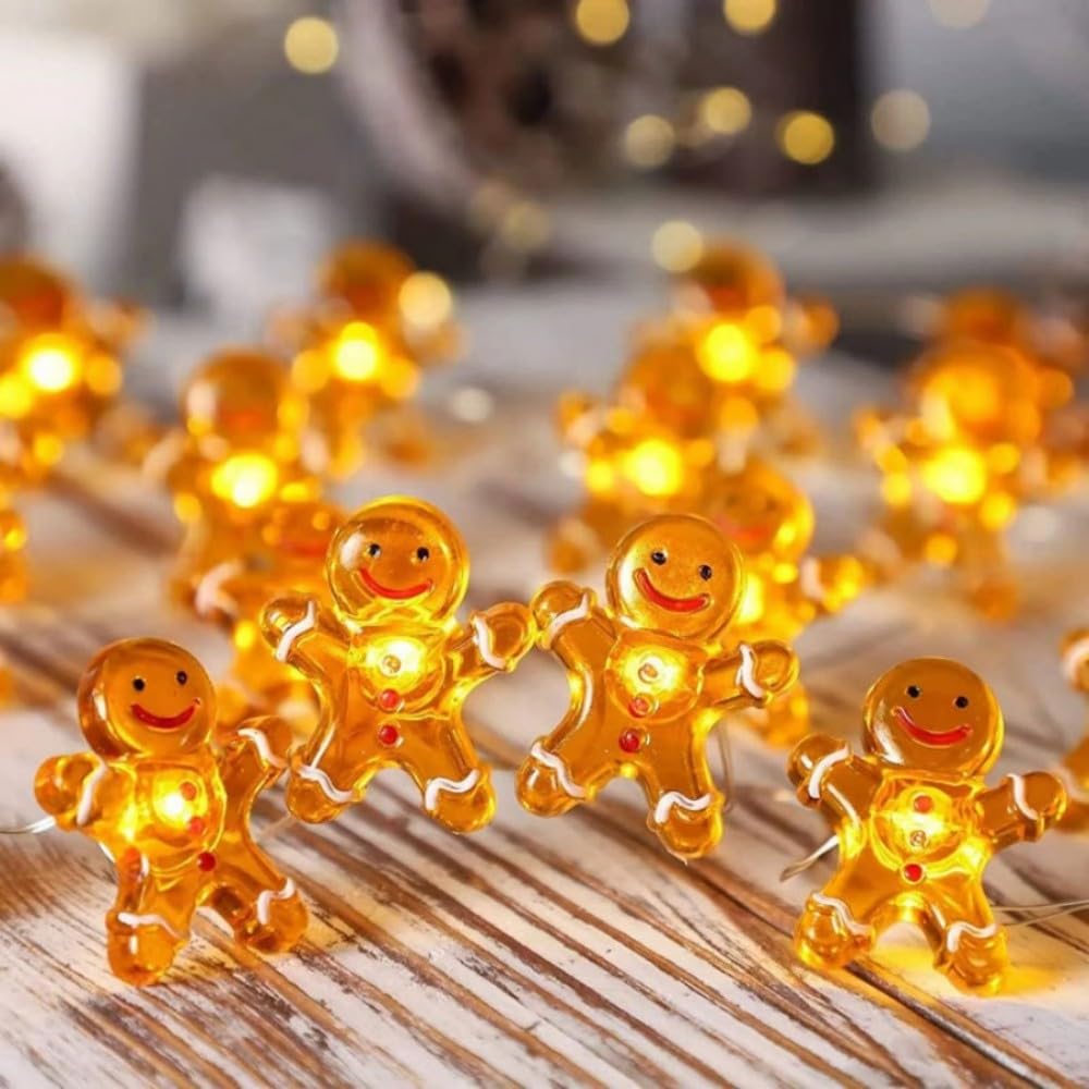 Mucher Warm White 30 Battery Operated Christmas String Fairy Lights 3M Tree Light Fairy String Lights For Christmas Party Wedding Balcony Wall Bedroom Home Decor (Gingerbread Man)