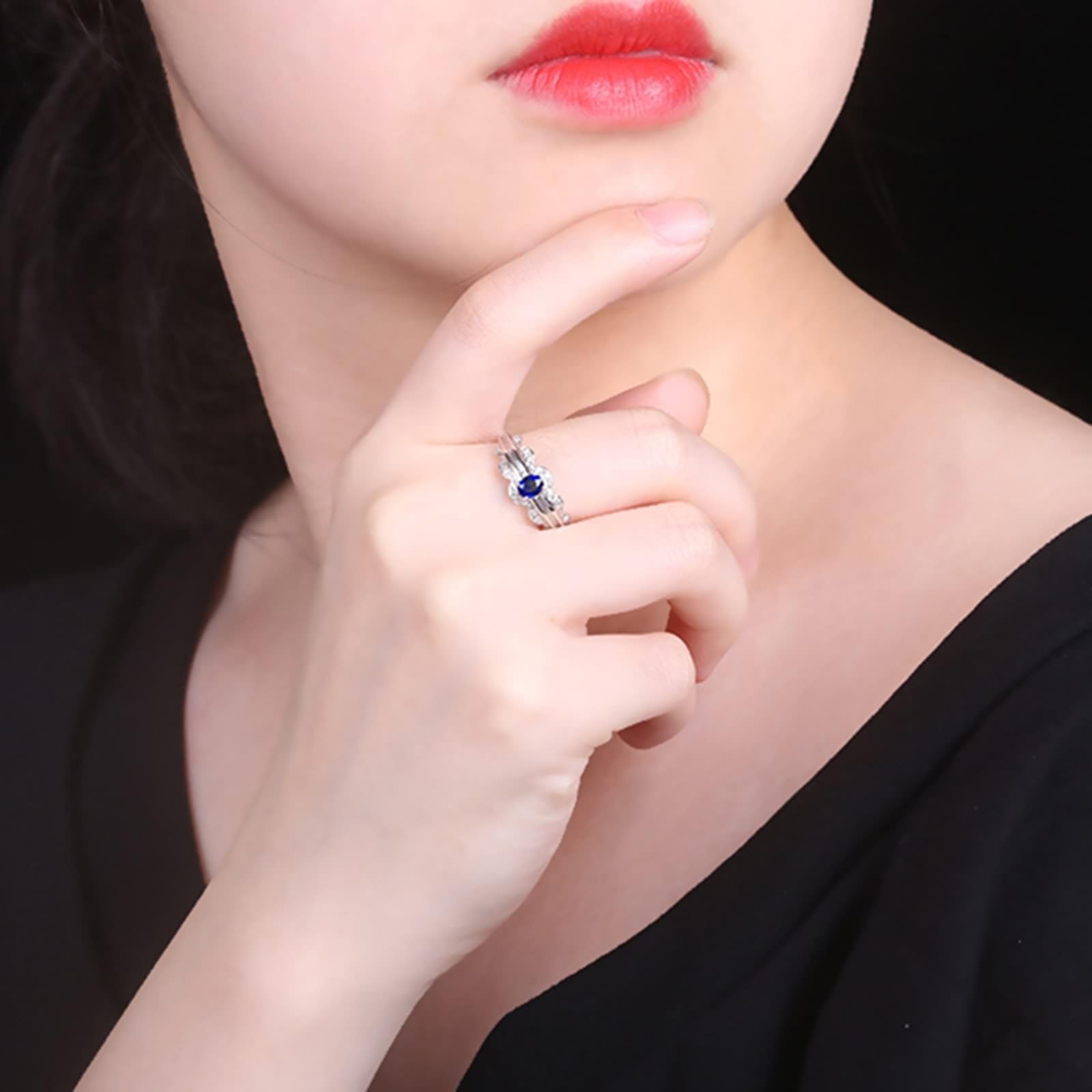 Anello da donna in moissanite da 0,39 ct con zaffiro bianco 18 carati, anello da sposa blu, 4 artigli, anello solitario bianco oro Au750 con moissanite, gioiello genuino, misura 62 (19,7), Oro