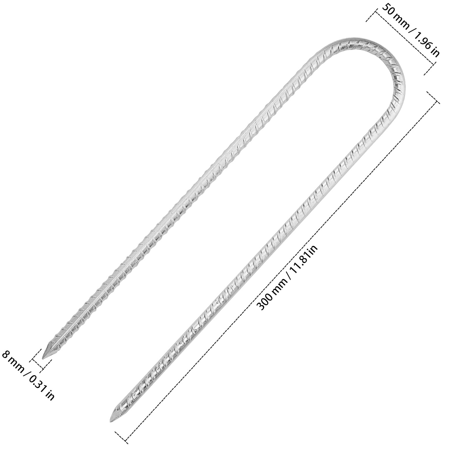 ZEONHAK 12 PCS 30cm / 12 Inch Ground Rebar Stakes, Silver U Shape Galvanized Tent Pegs, Trampoline Anchor Ground Pegs for Camping Tents Trampoline - Image 2