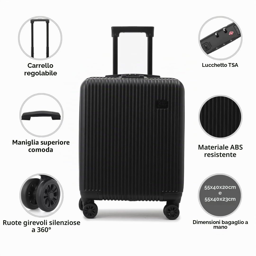Cruisair Valigia 55 x 40 x 20 cm Ryanair espandibile 55 x 40 x 23 cm Wizzair Bagaglio a mano Lufthansa Bagaglio SAS Vueling Transavia Iberia Airlines (Nero, 55x40x23cm)