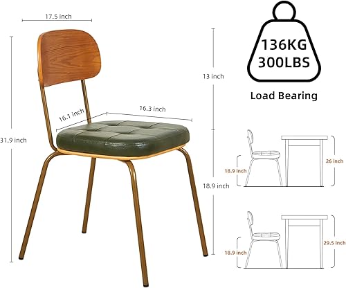 Miniatura 2 de Juego de 2 sillas de comedor modernas de mediados de siglo, sillas retro con asiento tapizado de piel sintética y respaldo de madera maciza y patas