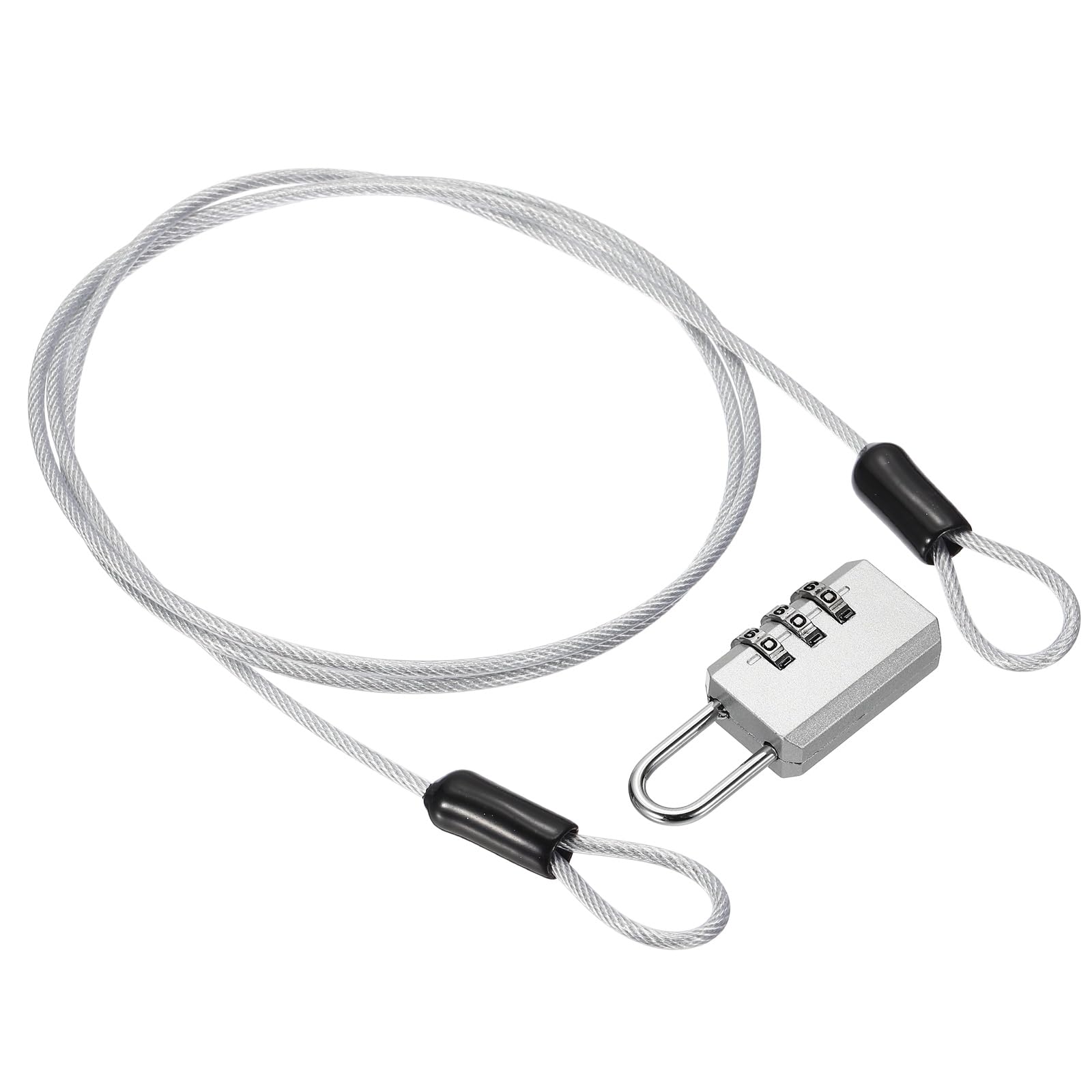 PATIKIL Security Cable with 3 Digit Combination Lock, (1m x 2.5mm, Silver), Braided Stainless Steel Safety Cable Wire Rope with Double Loop, Suit for Suitcase/Bicycle/Cabinets — image 1