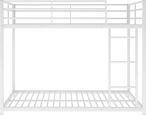 Miniatura 46 de Litera de tamaño individual sobre individual, litera baja con escalera, litera de metal con barandillas, marco de cama de metal resistente para