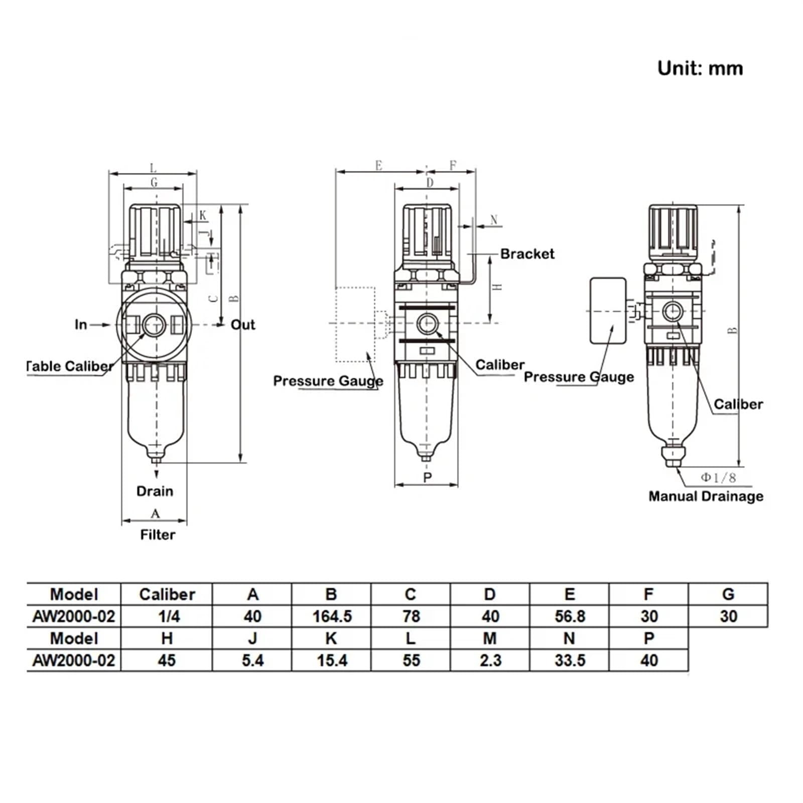 AW2000-02 sprężarka pneumatyczna filtr powietrza oczyszczanie filtry regulator ciśnienia separator oleju(AW2000-02 F PC12-02)