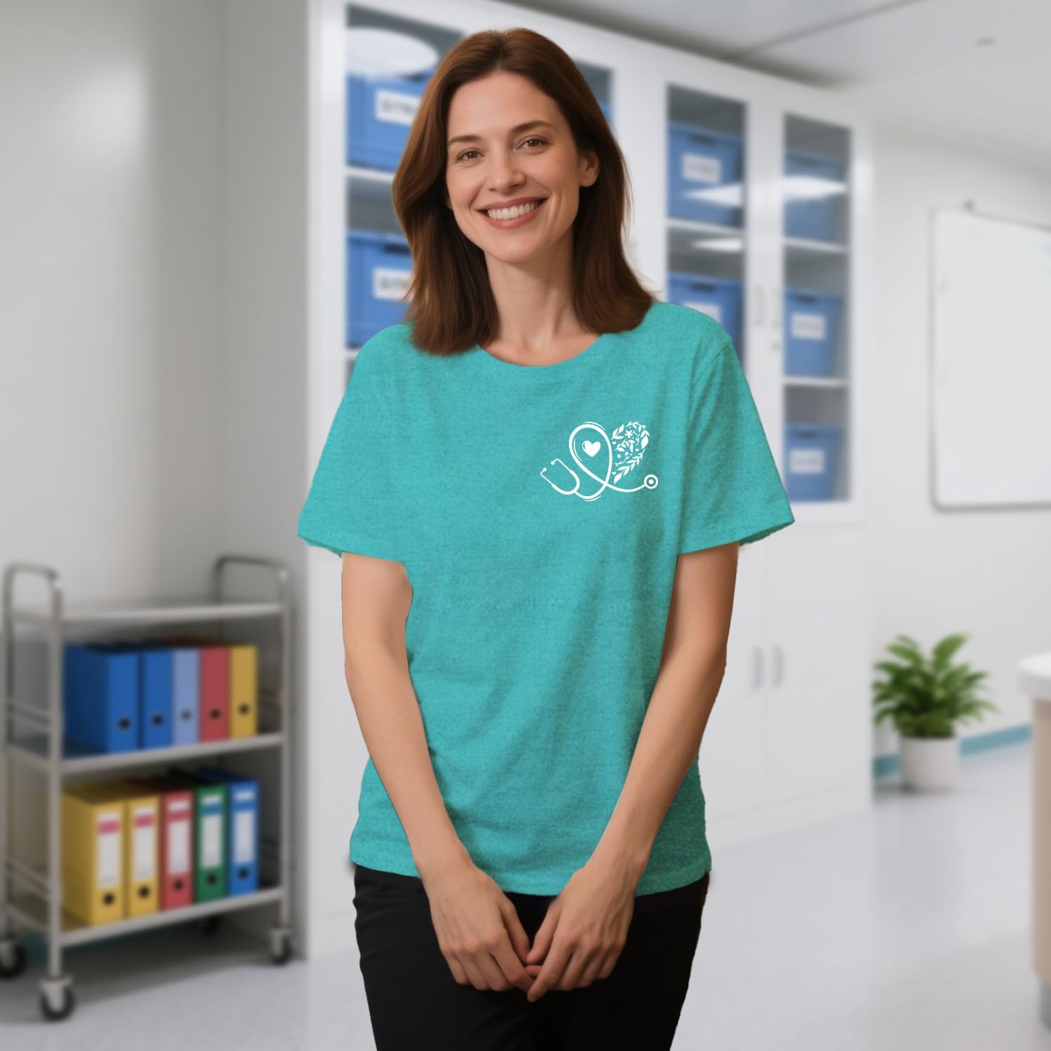 Nurse Shirts for Women Nurse Day T-Shirt Nursing Stethoscope Heart Tshirt Heartbeat Tee - Image 2