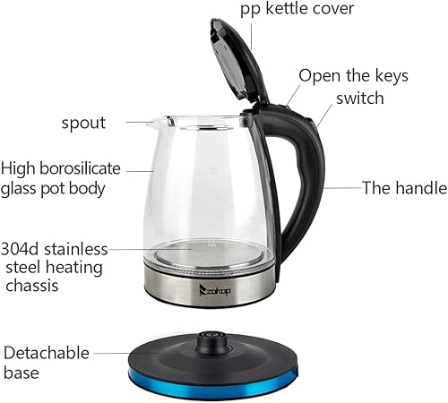 Miniatura 3 de Hervidor eléctrico saludable de 1.8L, hervidor eléctrico de vidrio premium, caldera de agua de 1.8 litros, fácil de limpiar y usar, apagado