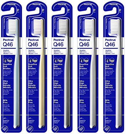PECTRUS Q46 Extra Soft Manual Toothbrushes for Adults, Regular Size Head, Sensitive Teeth and Receding Gums, Plaque Remove, Individually Wrapped (5Pack)