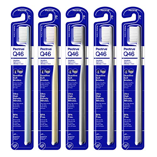 Pectrus Q46 Extra Soft Manual Toothbrushes For Adults, Regular Size Head, Sensitive Teeth And Receding Gums, Plaque Remove, Individually Wrapped (5Pack) #TOP18
