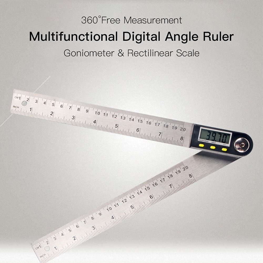 WJJ 0-200mm Multifunzione Digital LCD Display Angolo Righello 360 ° Acciaio Inossidabile Goniometro elettronico Goniometro Strumento di misurazione del goniometro