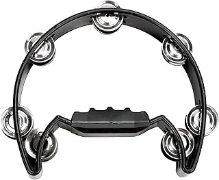 Soulmate Tambourine Metal Jingles Hand Held Percussion Half-Moon Single Row Tambourine for Kids Adult Musical Instrument Gift for KTV, Party, Black