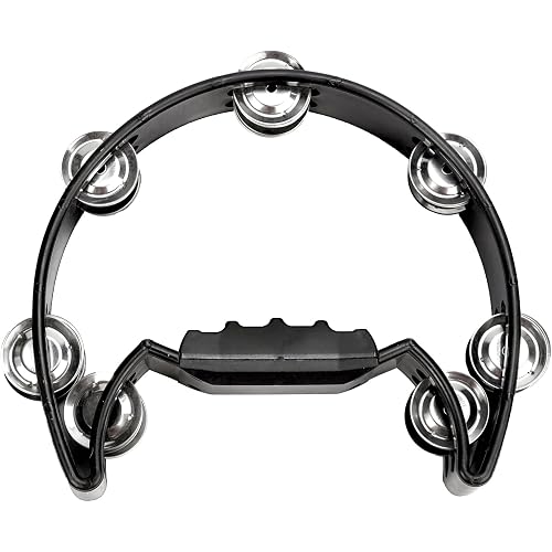 Soulmate Tambourine Metal Jingles Hand Held Percussion Half-Moon Single Row Tambourine for Kids Adult Musical Instrument Gift for KTV, Party, Black
