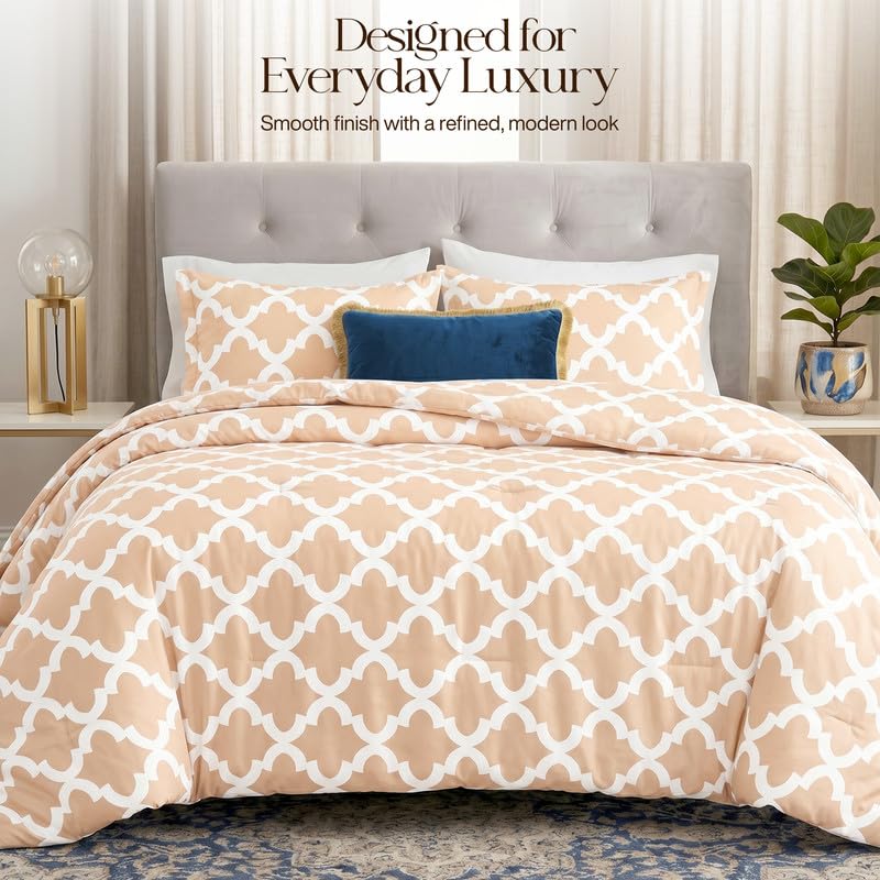 Image of Queen Comforter Set 3 Piece Beige by Utopia Bedding, Printed Comforters Queen Size Bedding Comforters Sets, Down Alternative Soft Bed Set 1 Comforter (88 x 88 inches) 2 Pillow Shams (20 x 26 inches)