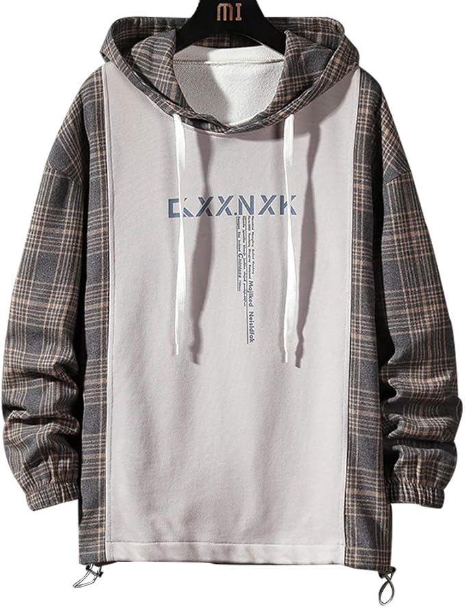 Amazon メンズ パーカー 長袖 Tシャツ カジュアル おしゃれステッチング フード付き トップス 重ね着風 春 秋 冬 灰 M トレーナー パーカー 通販