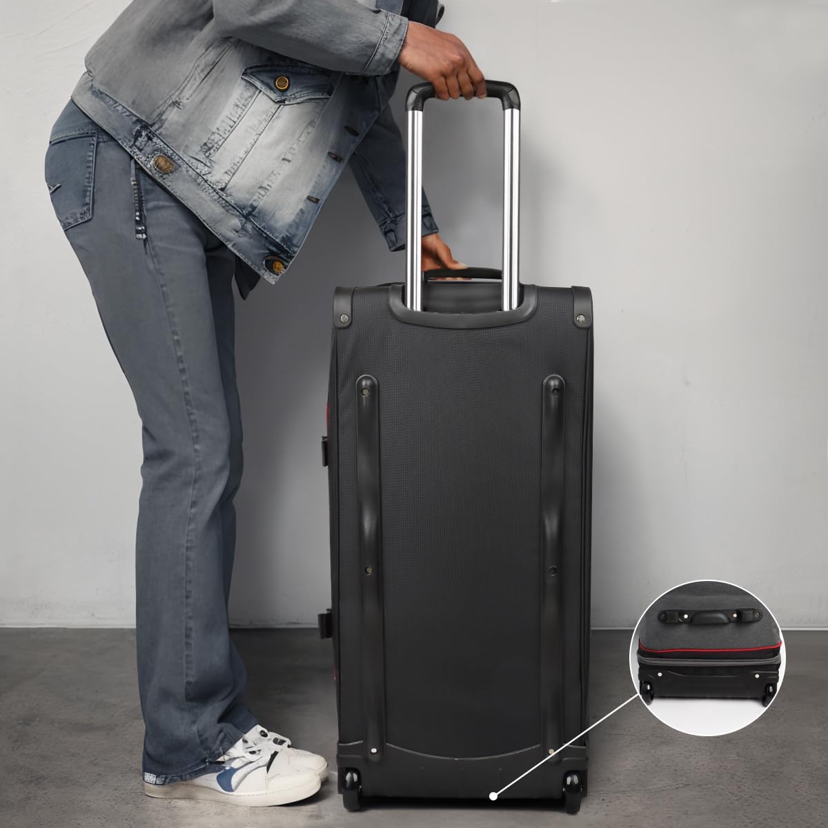 30''Extra Large Rolling Duffle Bag with Wheels w/Handle,Big Expandable Travel Duffle Bag for Men Wome,2 Layers of Space, Multiple Interior and Exterior Pockets#TBL-074,Grey Red