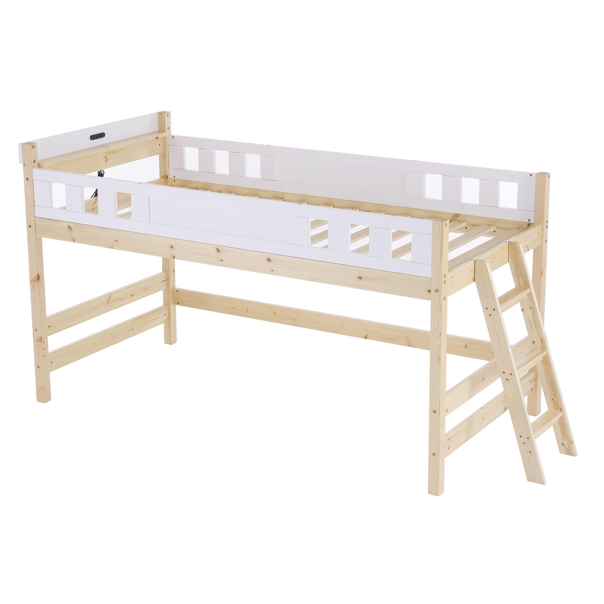 Amazon｜ロフトベッド 頑丈 ロータイプ 階段付き 天然木 コンセント