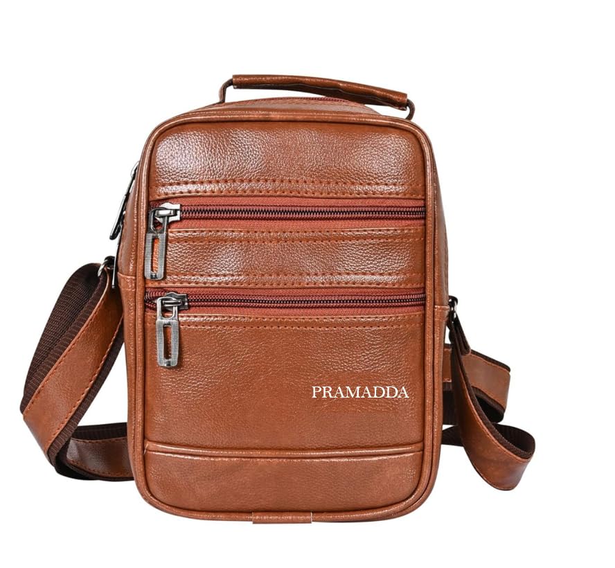 - Tan Leather Sling bag for men travelling | Side bag for man | Crossbody Bags | Passport bag for men travel | Mobile Sling Bag | Corporate Gift for employees, clients.