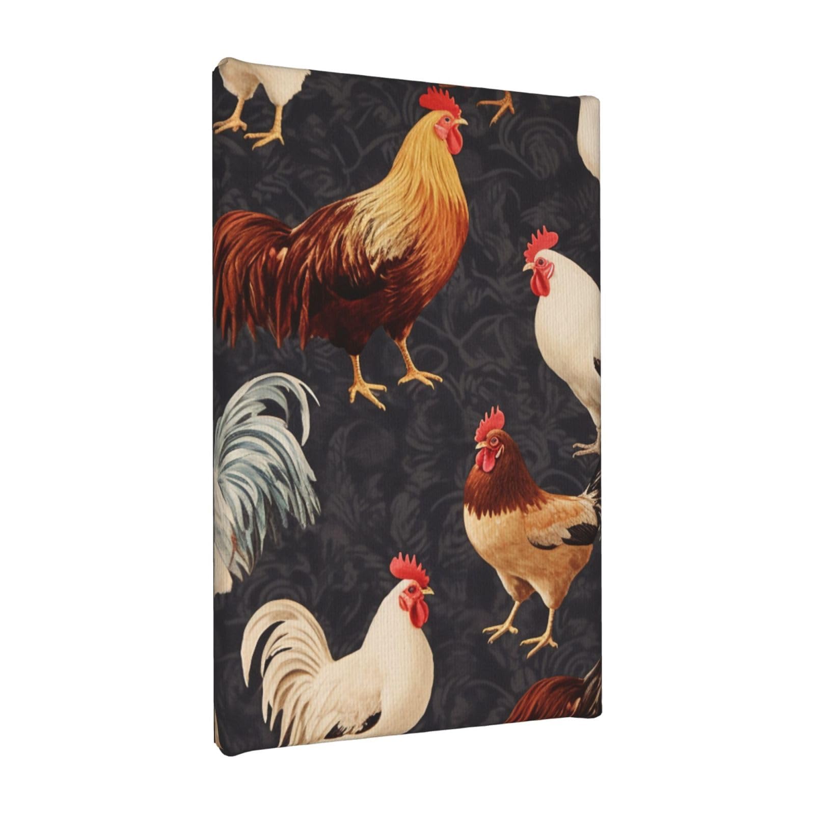 YKLJG French Roosters Printed Wall Art Canvas Painting 20x30 CM Wooden Framed Picture Painting Artwork Prints for Bedroom Kitchen Home Office Decor