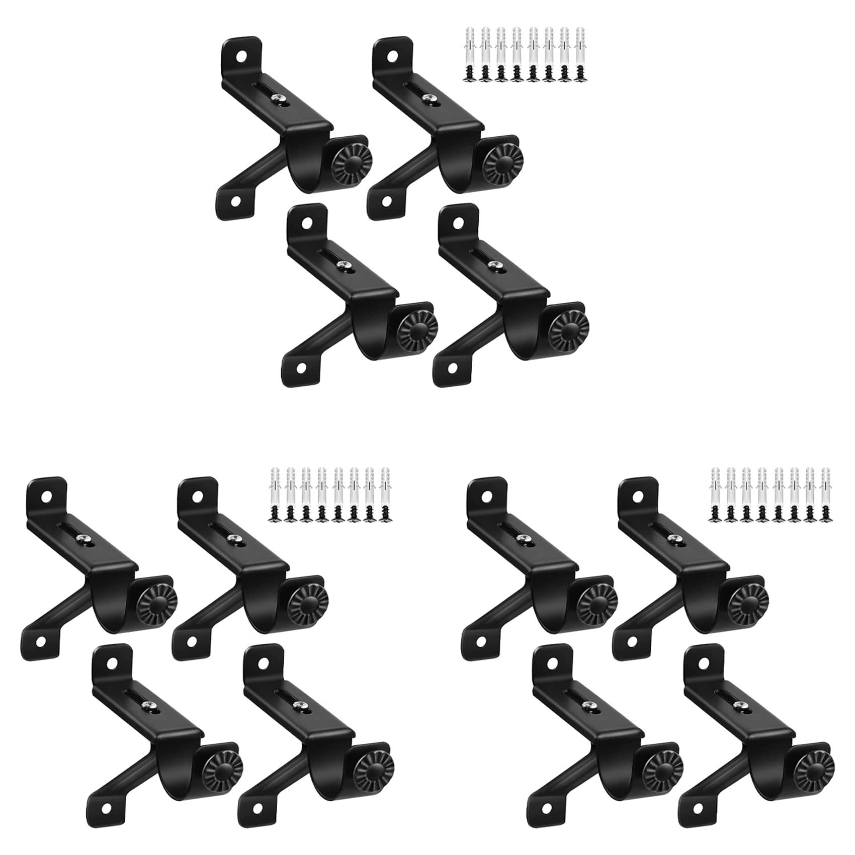 Hndhbfgrt 12X Curtain Rod Bracket, Adjustable Heavy Duty Curtain Rod Holders, Black Curtain Rods Hooks Hangers