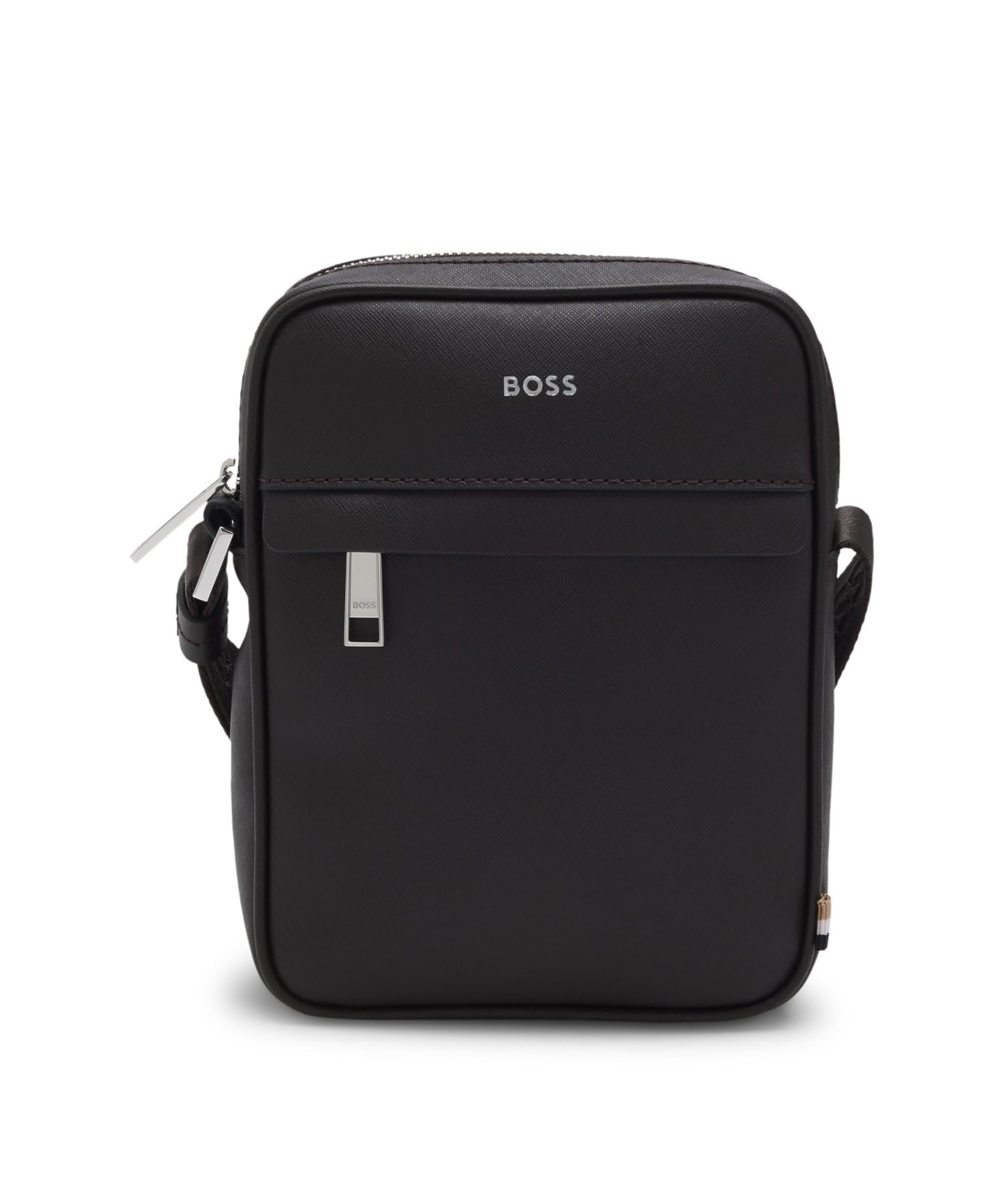 BOSS Zair NS Zip Reporter - Bolso para hombre con rayas y logotipo, marrón oscuro, 3545 Kubikzentimeter