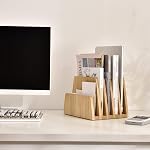 KIRIGEN Wooden Mail Organizer, 5-Slot File Holder for Desk, Natural 5K-NA | Five Upright Compartments Sort Mail, Bills, Folders, Papers, Notebooks, and Envelopes; 9.84 x 7.48 x 7.09 In, No Assembly