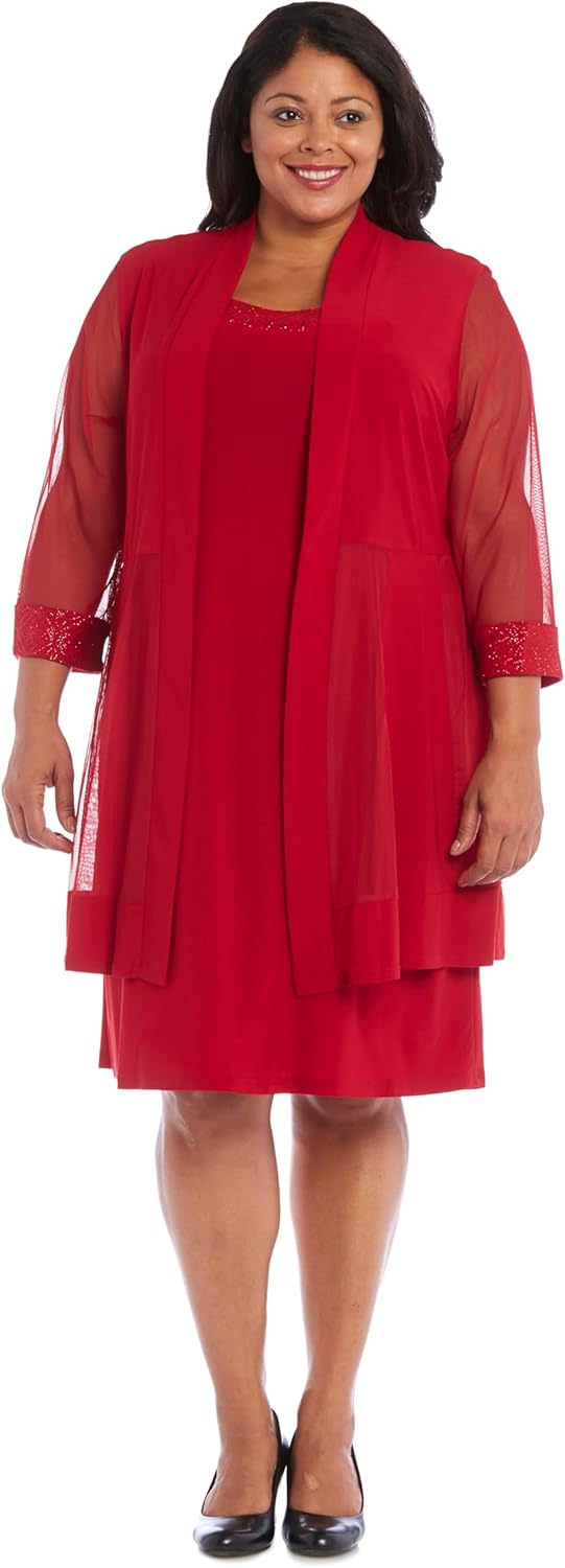 R&M Richards Shift Dress W/Sparkling Neckline & Soft Jacket W/Sheer Sleeves - Image 4