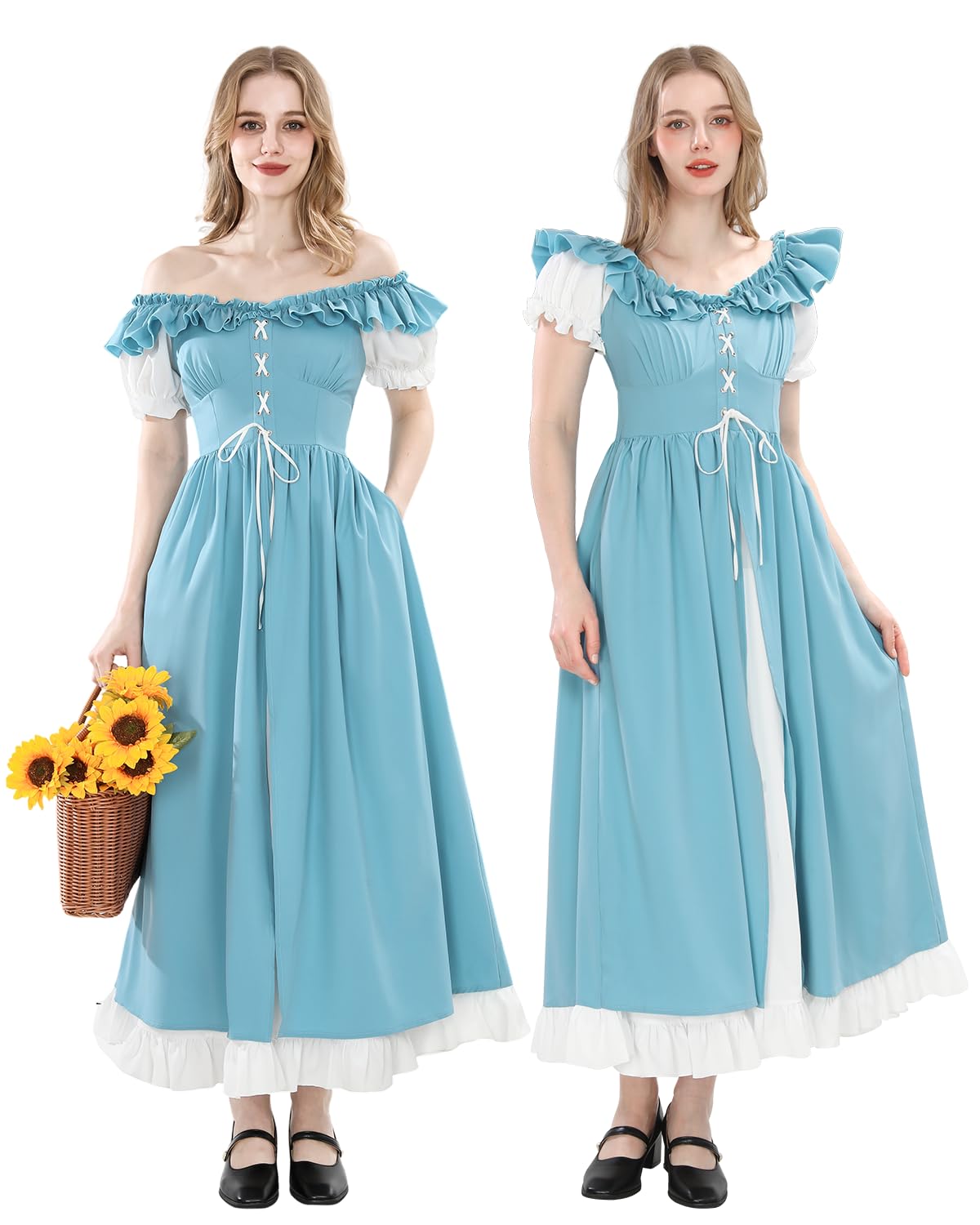CR ROLECOS Womens Medieval Dress Renaissance Dress Short Sleeves Victorian Costume For Women Halloween Costume Light Blue M - Image 3