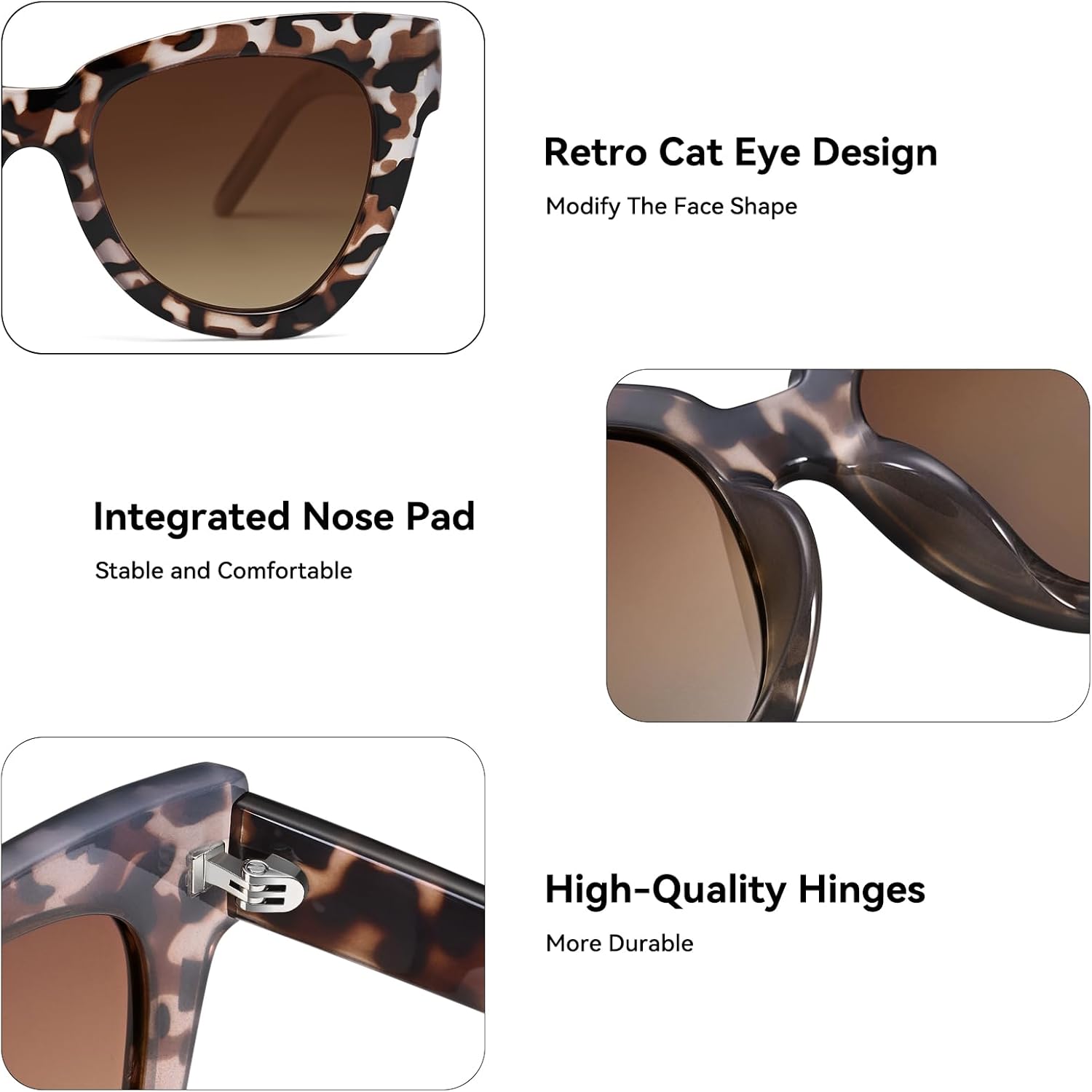 Dollger Retro Cat Eye Sunglasses Women Men Vintage Square Tortoise Shell Fashion Cateye Sunglasses - Image 4