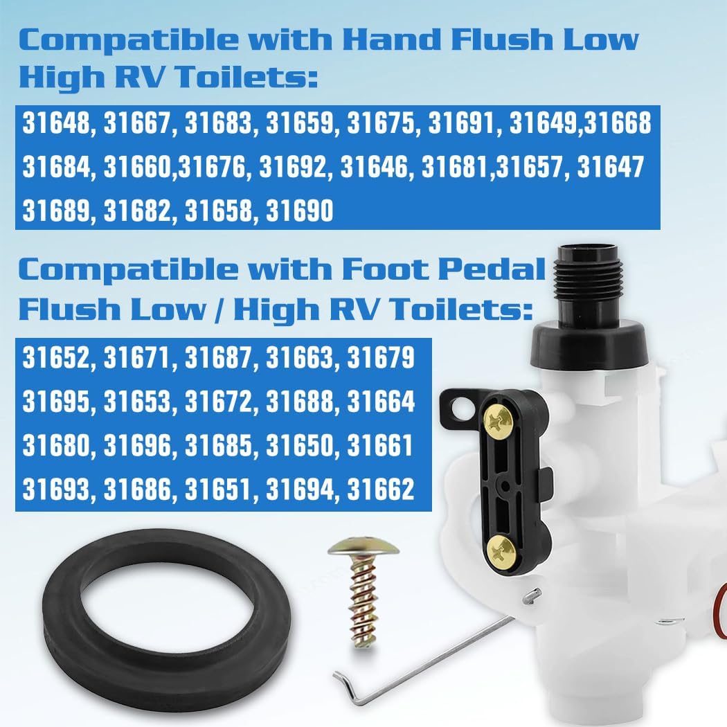 31705 31688 RV Toilet Valve Kit Fits for Thetford Aqua-Magic V High and Low Models Freeze Resistance & Leakage-Resistant, Replace 31687 31835 31658 31652 31667 31675 31676 RV Toilet Water Valve Parts
